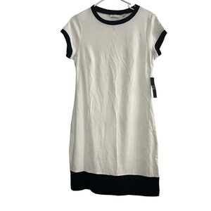 New York & Company White Black Contrast Trim T-Shirt Dress Medium NWT Minimalist